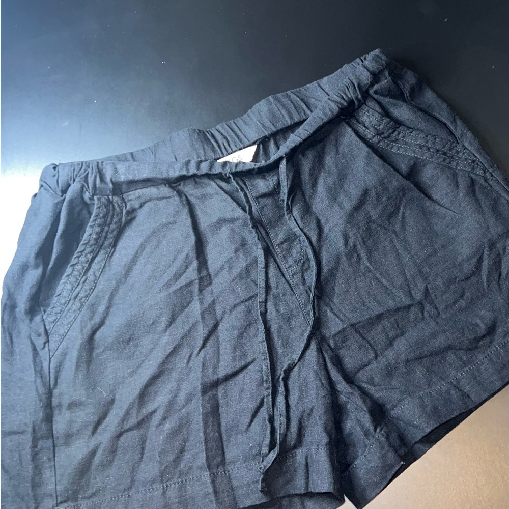 BRIGGS Solid Black Pull On Linen Blend Shorts Size Medium GUC